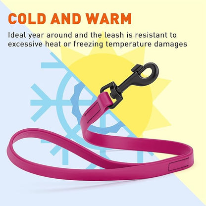 Dogline Biothane Waterproof Dog Leash Strong Coated Nylon Webbing with Black Hardware Odor-Proof Easy to Clean High Performance for Small or Large Dogs Made in USA 2 ft Lead, Magenta Pink