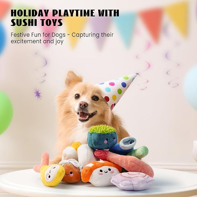 Nocciola 10 PCS Sushi Small Dog Toys to Keep Them Busy, Cute Stuffed Puppy Toys with Bag, Plush Dog Squeaky Toy for Small to Medium Dog Christmas Stocking Stuffers