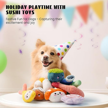 Nocciola 10 PCS Sushi Small Dog Toys to Keep Them Busy, Cute Stuffed Puppy Toys with Bag, Plush Dog Squeaky Toy for Small to Medium Dog Christmas Stocking Stuffers