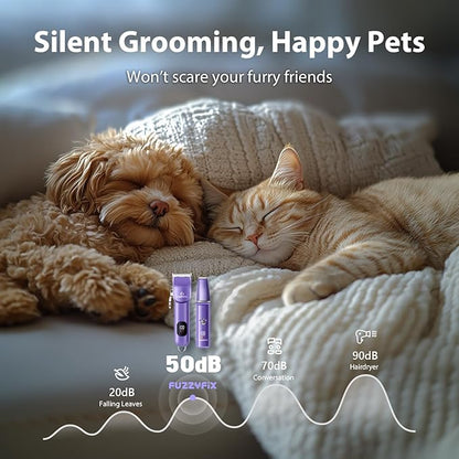 FuzzyFix Dog Grooming Kit, Dog Clippers for Grooming for Thick Curly Coats, Professional Pet Hair Shaver Paw Trimmer Cordless Rechargeable Low Noise for Dogs Cats Animals Face Ear