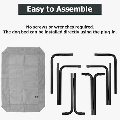 Elevated Dog Bed for Outdoor, XXL Raised Dog Cot Indestructible with Washable Mesh, Cooling Summer Pet Cot Chew Proof for Outside Camping Travel, 51 inch Grey