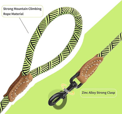 Mile High Life | Mountain Climbing Dog Rope Leash with Heavy Duty Metal Sturdy Clasp | Genuine Leather Tailored Connection with Strong Stitches (Lime Green, 72 Inch (Pack of 1))