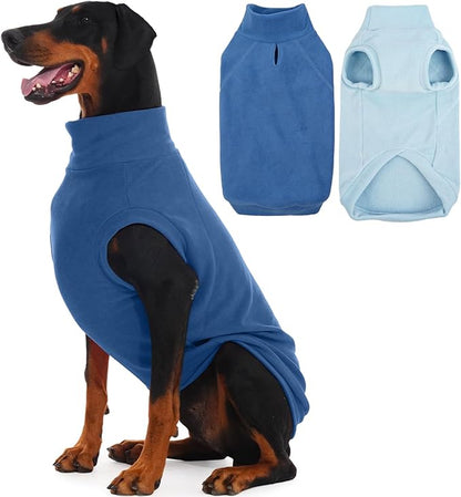IECOii 2 Pack Fleece Doberman Sweater for Dog - Warm Winter Fleece Vest, Comfortable Coats for Outdoor, Stretchy Pet Sweatshirt for Large Dogs, Machine Washable (Size 4XL, Dark Blue & Light Blue)