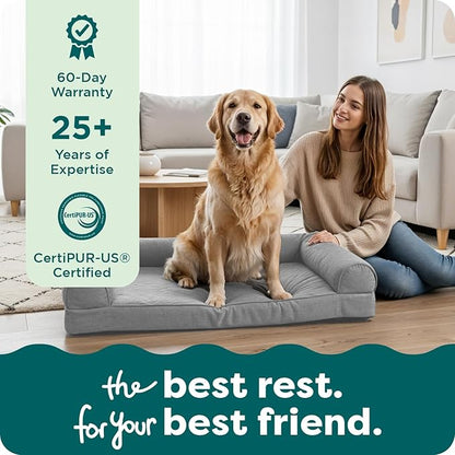 FurHaven Cooling Gel Dog Bed for Large Dogs, L-Shaped Chaise with Cool Gel-Top Foam with a Solid Orthopedic Foam Base for Joint Support, Removable Washable Cover, Jumbo XL, Plush & Suede, Stone Gray