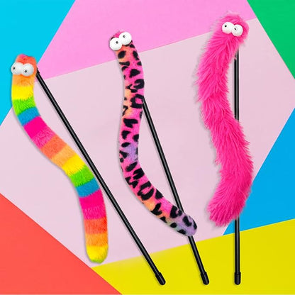 Lepawit 3 Pack Cat Wand Toy, Rainbow Cat Feather Toys with Bells, Teaser Wand with Soft Furry Tail, Interactive Toys for Indoor Cats & Kitten & Kitty