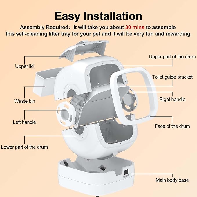 Mintakawa Automatic Cat Litter Box Self Cleaning - APP Control and Weight Monitoring - Ultra-Quiet, Suitable for Medium Cats and Kittens, Safe Anti-Pinch Litter Box (Assembly Required) -White