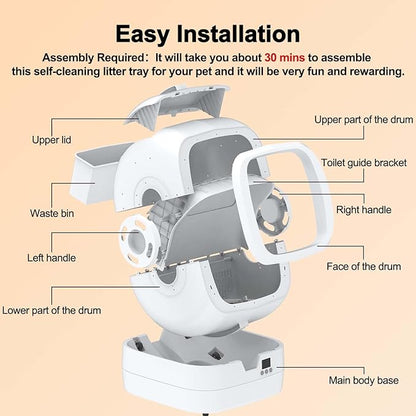 Mintakawa Automatic Cat Litter Box Self Cleaning - APP Control and Weight Monitoring - Ultra-Quiet, Suitable for Medium Cats and Kittens, Safe Anti-Pinch Litter Box (Assembly Required) -White