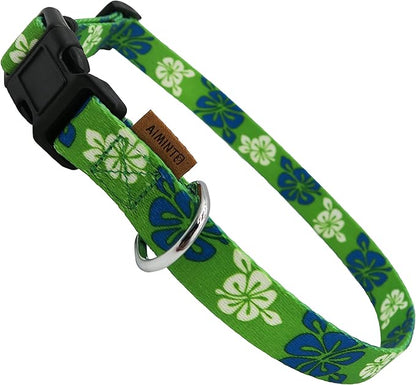 Dog Collar, Cute Floral Pattern, Soft and Adjustable Collar with Quick Release Buckle (XS (Neck 9-13", Width 3/8"), Hawaiian Green)