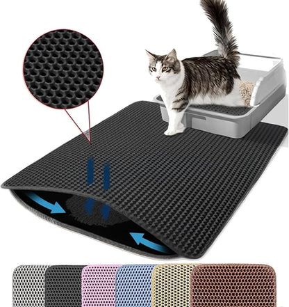 Petinstinct Small Cat Litter Mat, 20x14’’ Double Layer Honeycomb Cat Litter Box Mat, Non Slip Waterproof Urine Proof Litter Trapping Mat for Floor, Kitty Litter Pad, Indoor Pet Supplies, Black