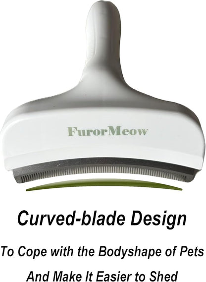 FurorMeow Pet Deshedding Tool with Curve Blade, Cat Grooming Brush, Tight V-shaped Teeth Shedding Comb for Cats and Dogs (White, Large)