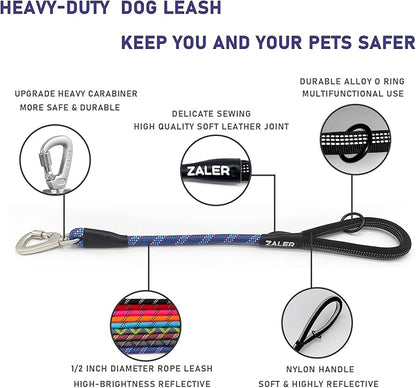 ZALER Short Dog Leash, 18 Inches Rope Traffic Leashes for Dogs, Reflective Dog Lead with O-Ring, Heavy Duty Pet Leash for Large and Medium Dogs (18" Dark Blue)