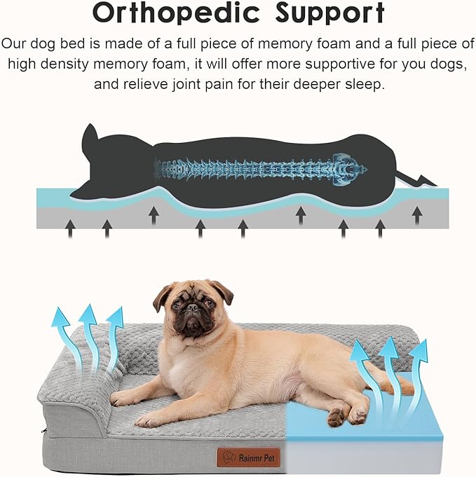 Rainmr Orthopedic Dog Bed for Small and Medium Dogs, Memory Foam Pet Bed with Washable Removable Cover, Nonskid Bottom, Waterproof, for Indoor, Outdoor, Crate ＆ Car Use, 30x20x6 Inches, Light Grey