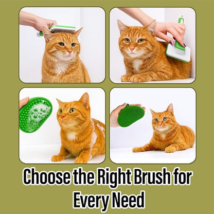 Woofs and Purs 2 Pcs Self Cleaning Slicker Brush & Bath Brush For Dogs and Cats - Skin Friendly Deshedding Dog Brush Suitable For Shedding & Haired Pets, Green