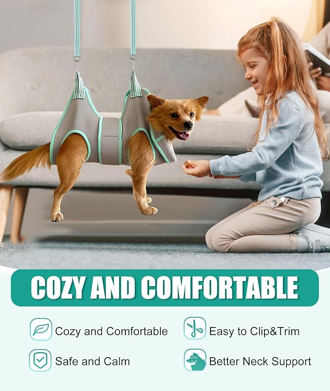 Kkiimatt XS Dog Grooming Hammock Harness, Grey, Nail Trimming, Holder, Restraint, Thick Neck Support