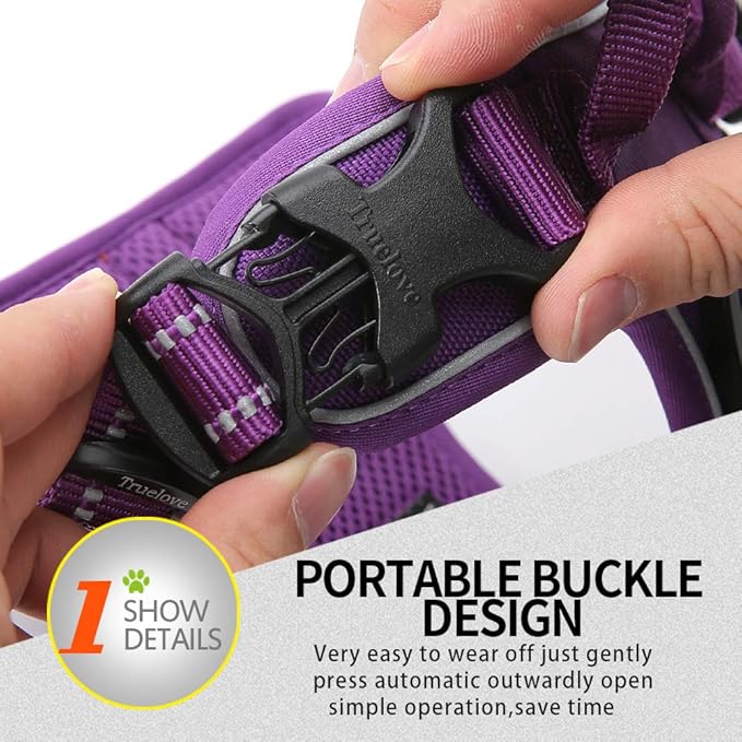 JUXZH Truelove No Pull Dog Harness with Easy Control Handle and 2 Leash Attachments,Reflective Adjustable Pet Vest