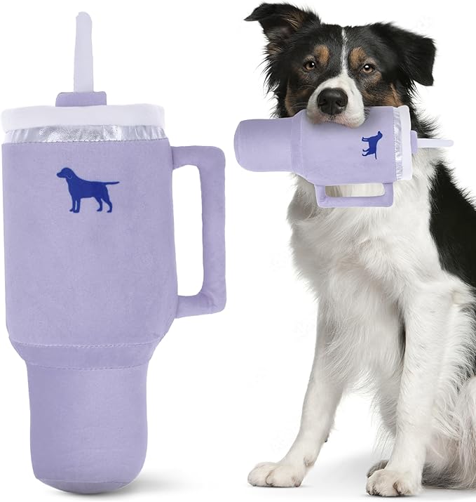 Pup Cup Tumbler Dog Toy – Cute Girl Dog Toy, Valentines & Birthday Gift, Interactive Squeaker, Fun Puppy Present (Lavender Purple)