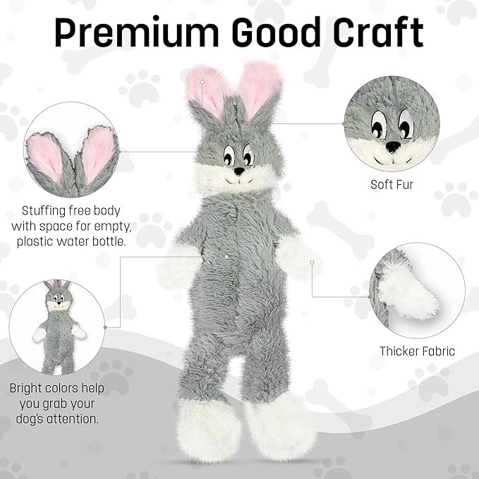 FGA MARKETPLACE Frog-Grey Rabbit-Duck Flat NO Stuffing NO Squeak Plush Dog Toy, Funny Style Will Entertain Your Pet for Hours, Recommended for Small and Medium Dog 21 INCH Long
