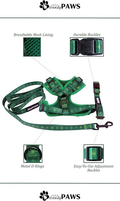 TrendyPaws Dog Harness, Collar and Leash Set, Breathable Mesh, S/M/L Sizes (Emerald, Large)
