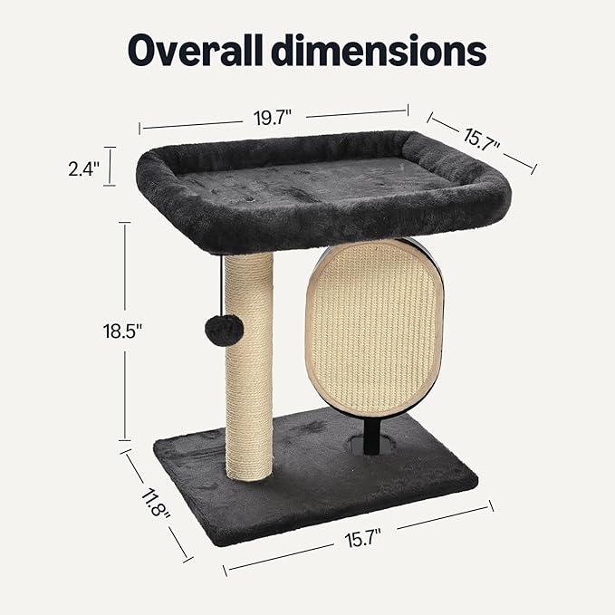 Amazon Basics Single-Platform Cat Tree with Scratching Post and Pad for Indoor Cats, 15.7 x 11.8 x 18.5'', Gray