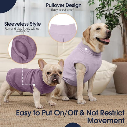 IECOii 2 Pack 5XL Fleece Large Dog Sweaters Soft & Stretchy Sweatshirts Warm Vest for Fall Spring Winter, Dogs Cold Weather Coats, Leash Hole, Machine Washable (Size 5XL, Dark Purple & Light Purple)