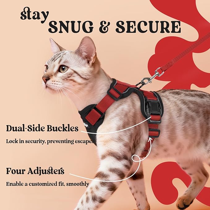 rabbitgoo Cat Harness and Leash for Walking, Escape Proof Soft Adjustable Vest Harnesses for Cats, Easy Control Breathable Reflective Strips Jacket, Black & Red, XS
