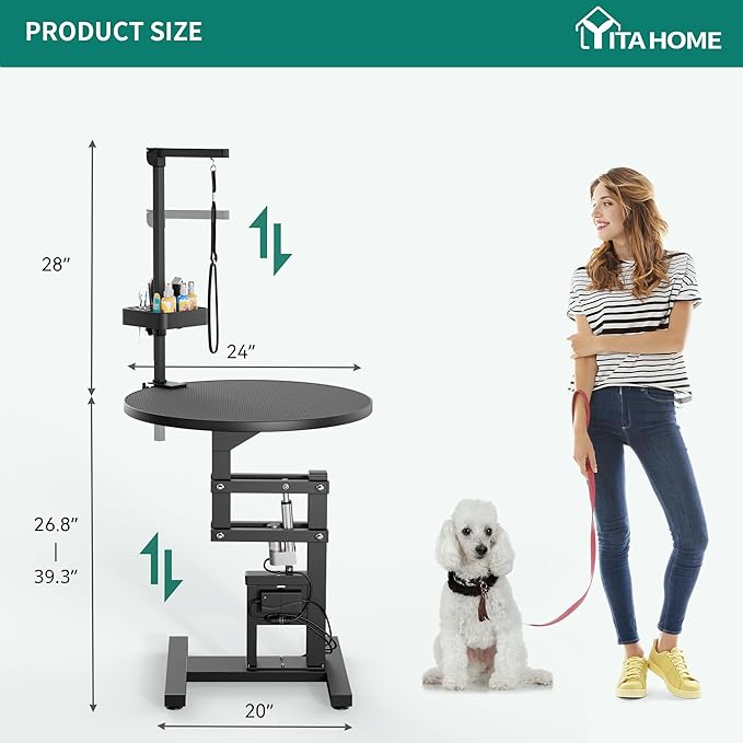 YITAHOME Electric Lift Dog Grooming Table 24" Rotating Desktop Pet Grooming Table for Dogs at Home, Adjustable Overhead Arm & Tool Organizer Dog Grooming Station, Black