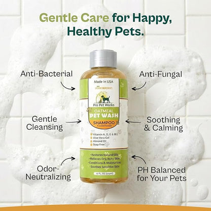 Oatmeal Dog Shampoo & Conditioner 17oz [USA] 5 in 1 Plant-Based Organic Sulfate-Free Soap-Free-Tearless Moisturizer for Dandruff Allergies & Itchy Dry Sensitive Skin-Puppy Grooming [Pro Pet Works]