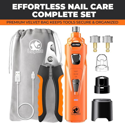 Dog Nail Grinder with 2 LED Lights Powerful 2 Speeds Super Quiet Dog Nail Trimmers with 3 Grinding Wheels Rechargeable Pet Dog Nail Clippers for Large Medium Puppy Dogs Dog Nail File Cat Nail Clipper