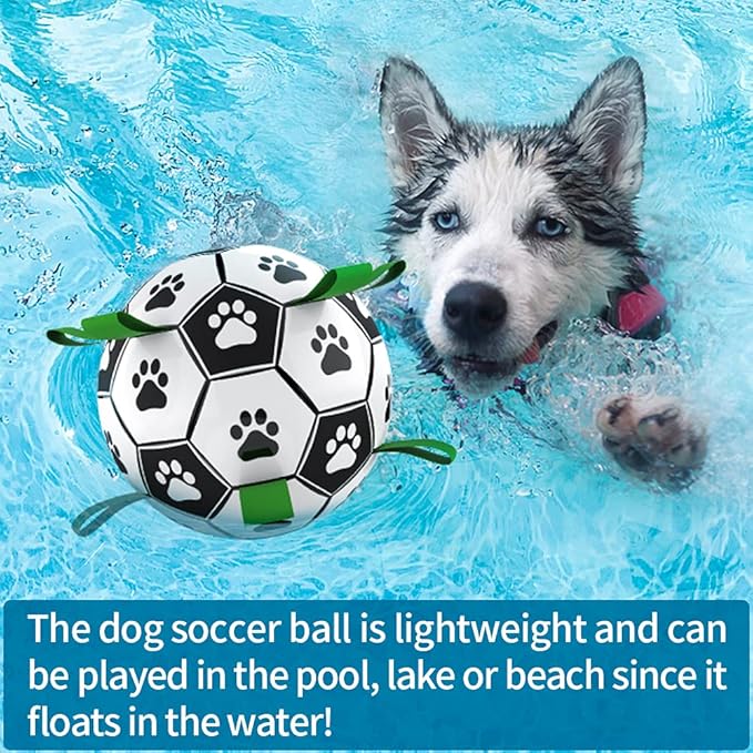 QDAN Large Dog Toys, 8 Inch Soccer Ball for Dogs with Straps, World Cup Interactive Toys for Tug of War, Puppy Birthday Gifts, Water Toy, Durable Dog Balls for Medium Large