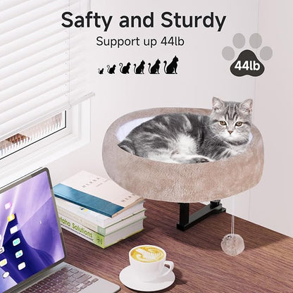 Chumajor Cat Desk Bed - 360° Rotating & Adjustable, Supports 44 lbs, Soft Faux Fur with Dual-Sided Reversible Mat, Modern Indoor Cat Nest Furniture for Office Desks and Game Tables, Island Table