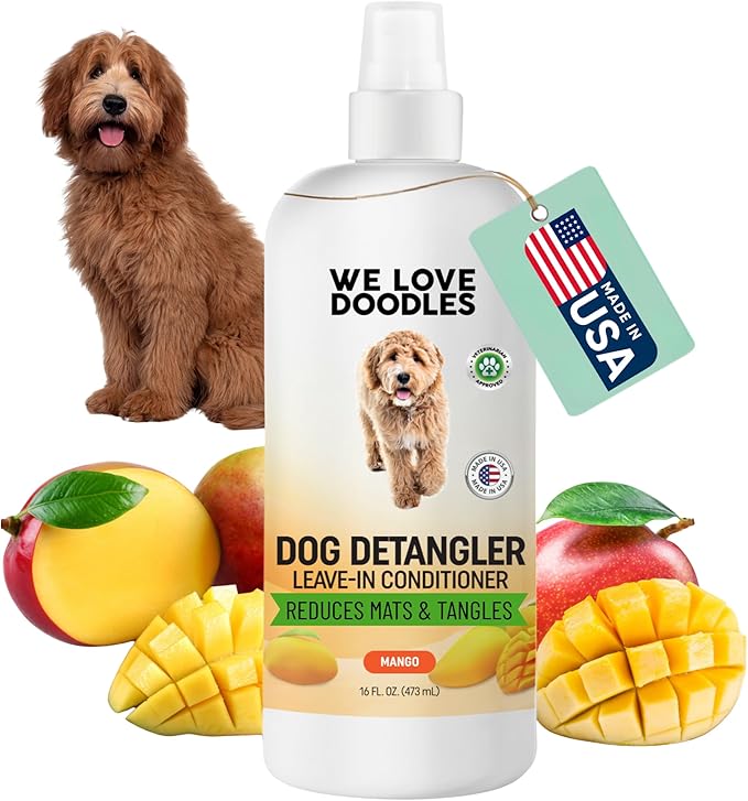 We Love Doodles Dog Detangler Spray - Leave-in Conditioner for Dogs - Dog Detangling Spray - Dematting Spray for Dogs - Tangle Remover - Made in The USA, Large 16 fl oz (Mango)