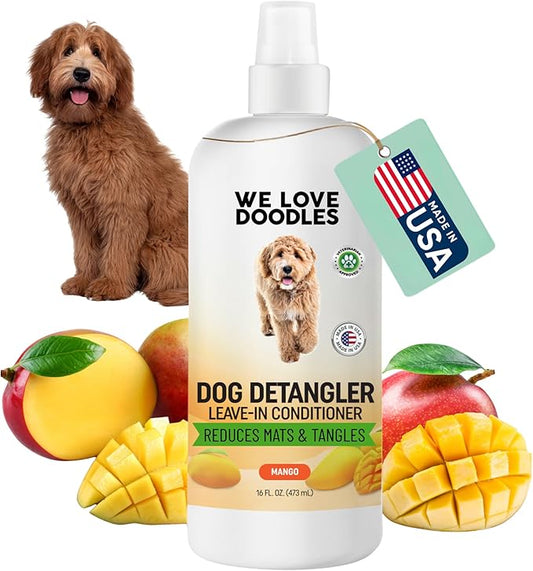 We Love Doodles Dog Detangler Spray - Leave-in Conditioner for Dogs - Dog Detangling Spray - Dematting Spray for Dogs - Tangle Remover - Made in The USA, Large 16 fl oz (Mango)