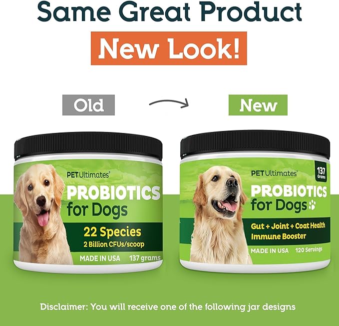 Pet Ultimates Probiotics for Dogs – 22-Species Dog Probiotics for Digestive Support & Antibiotics Recovery – Skin and Coat Supplement, Enhances Vitality – Dog Health Supplies (3 Pack)