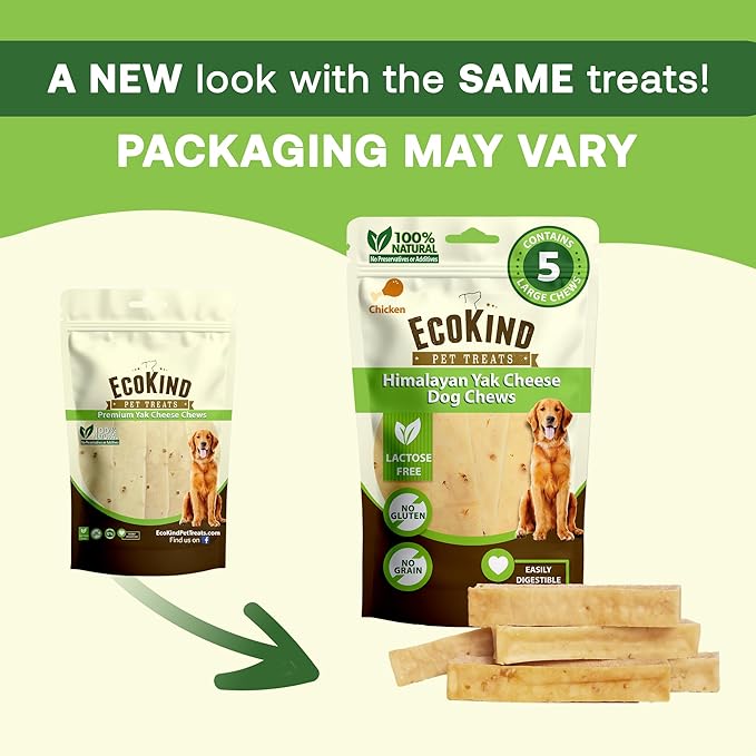 EcoKind Premium Gold Yak Cheese Himalayan Dog Chews, Dog Treats Large Breed, All Natural, High Protein Dog Chew, Chicken, Large - 3 Chews
