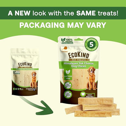 EcoKind Premium Gold Yak Cheese Himalayan Dog Chews, Dog Treats Large Breed, All Natural, High Protein Dog Chew, Chicken, Large - 18+ Chews