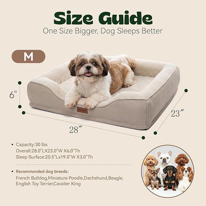 hush bone 28 Inch Orthopedic Dog Couch Bed for Medium Dogs Up to 30 lbs,Cooling Gel Memory Foam + Egg Crate Foam,Waterproof Removable Washable Cover,4-Sided Bolster,Non-Slip Bottom,Beige