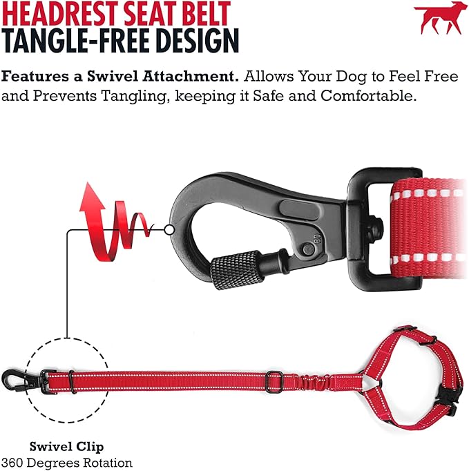 Tuff Pupper Dog Seat Belt for Car Headrest | Adjustable Length Dog Car Harness Restraint | Heavy-Duty Aviation Aluminum Carabiner & Tactical Buckle | Universal Fit for Small, Medium & Large Dogs