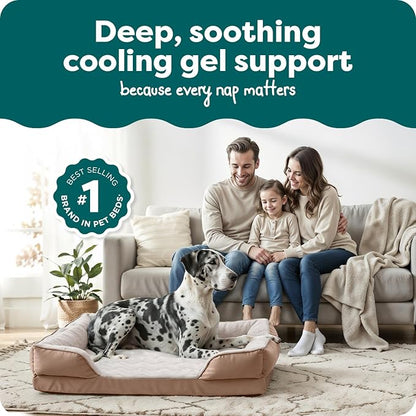 FurHaven Cooling Gel Dog Bed for Large Dogs, Perfect Comfort Sofa Bed with Cool Gel-Top Foam & Solid Orthopedic Foam Base for Joint Support, Washable Cover, Jumbo Plus XXL, Plush & Velvet, Brownstone.