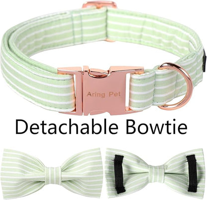 ARING PET Dog Collars with Bow, Green Stripe Adjustable Bowtie Pet Collar with Metal Buckle for Small Medium Large Boy Girl Dogs-L