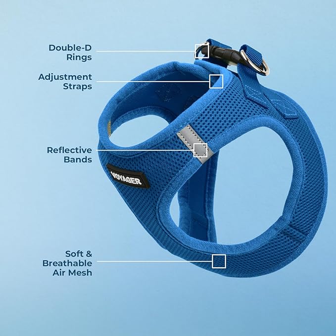 Best Pet Supplies Voyager Step-in Air Harness - All Weather Mesh, Reflective, No Pull Harness for Dogs, Cats - Secure with Hook & Loop Fastener, Buckle, Double D-Rings - Royal Blue, L