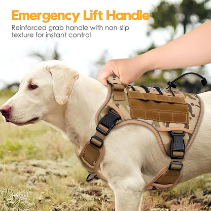 Heavy-Duty Tactical Dog Harness for Large Dogs, No Pull Adjustable Reflective Pet Vest with Molle System, K9 Military-Grade Control for Service Training, Outdoor & 10+ Breeds, Desert Camo, Large