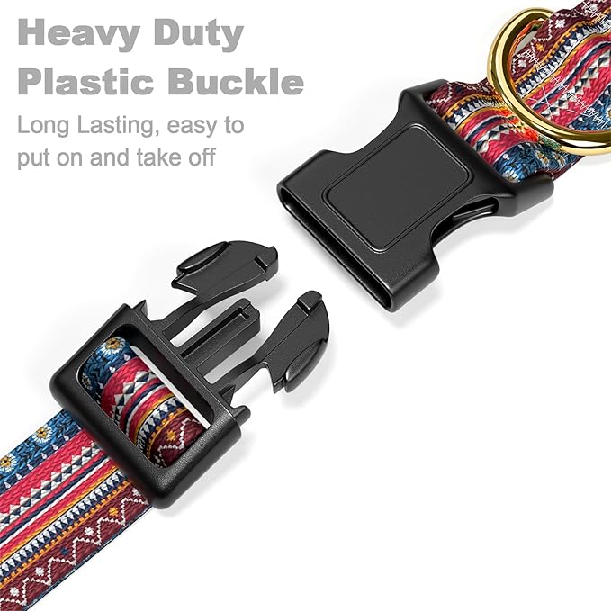 Rnivvi Dog Collar for Small Dogs, Cute Boho Heavy Duty Adjustable Puppy Collar with Quick Release Buckle for Girl & Female, Pet Accessories for Walking Running, XS Length 5/8" Width, Geometric