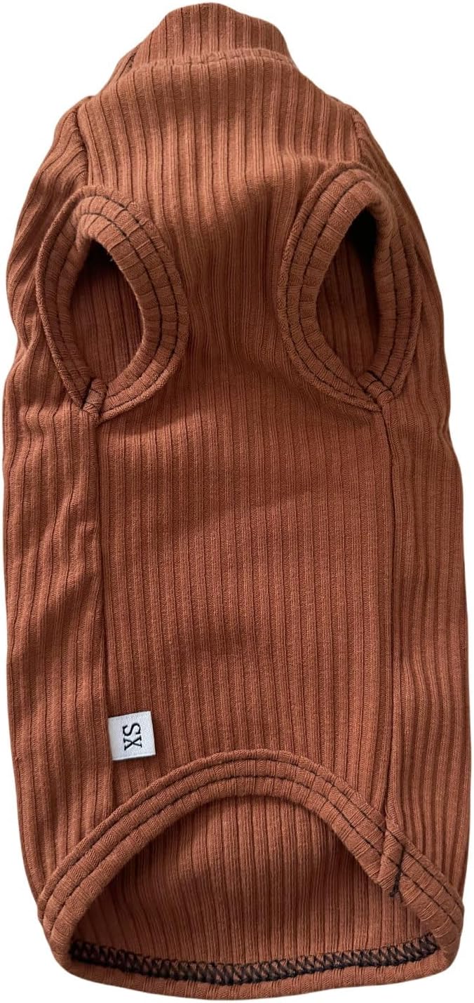 Sphynx Hairless Cats Shirt Cotton Cat Turtleneck Sweater Pullover Kitten T-Shirts with Sleeves Cat Pajamas Jumpsuit for Sphynx Cornish Rex, Devon Rex, Peterbald (Coffee, X-Small (Pack of 1))