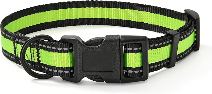 Mile High Life Dog Collar | Nylon Reflective Dog Collars | Light Weight Puppy Collars | Lime Green Dog Collars for Large Dogs (Lime Green, Large)
