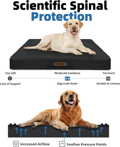 Sytopia 50 Inch Orthopedic Waterproof Dog Crate Bed for Extra Large Dogs, Removable Washable Cover, Egg Crate Foam Mat, Suitable for Dogs Up to 130 lbs, Dark Grey