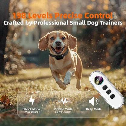 Ultra-Small Dog Shock Collar with Remote, Ultra-Light & Thin Dog Training Collar, Tailored for Small Dogs 5-15lbs & Medium Dogs, 198-Level Precise Control, Waterproof, Rechargeable (Not Auto Collar)