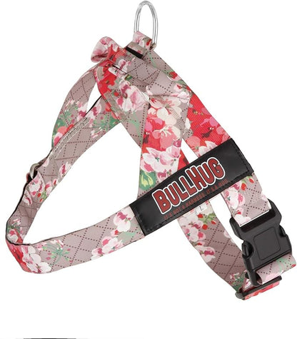 BULLHUG Adjustable Dog Harness– No Pull, No Choke – for English Bulldogs, French Bulldogs, Pugs & Broad-Chested Breeds – Easy, Safe Walks (Pink Floral, Small)