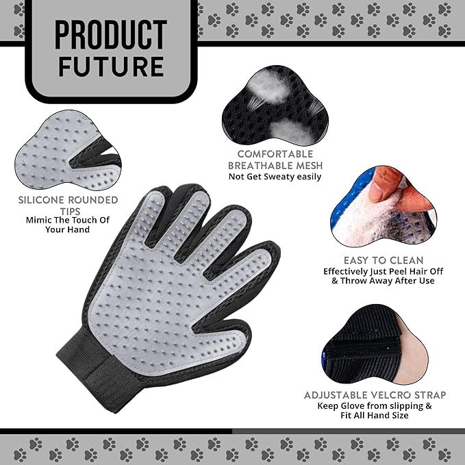 Pet Grooming Gloves – 1 Pair – Deshedding & Bath Massage Mitts for Dogs & Cats – Choose from 5 Colors – Adjustable, Reusable & Easy to Clean (Gray)