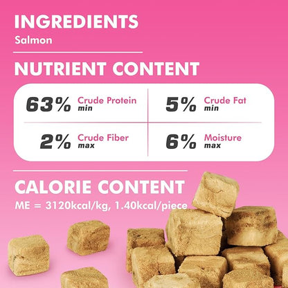 Puddonio Freeze Dried Cats & Dogs Raw Treats, All Natural Single Ingredient Salmon, High Protein Healthy Pet Training Treats or Food Topper, 3.5 oz