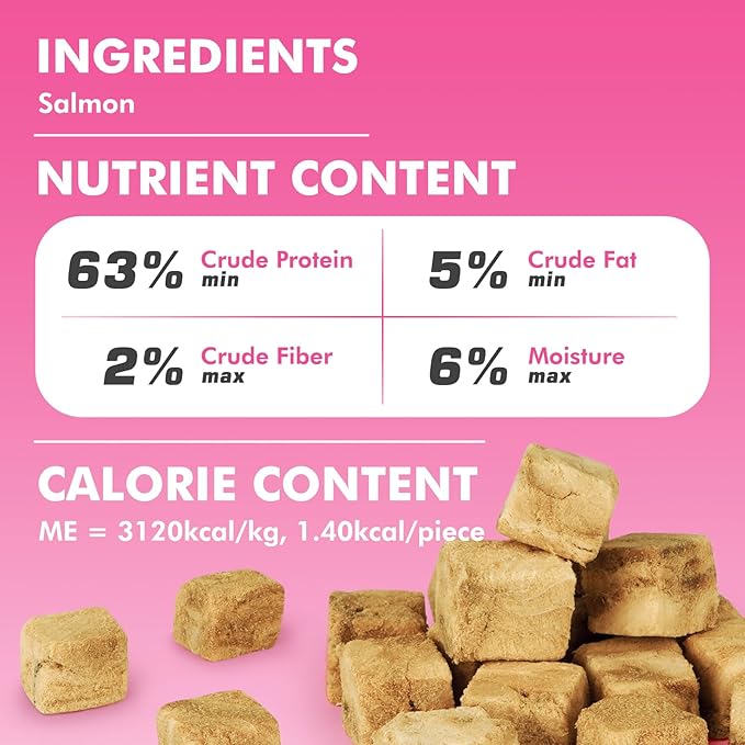 Puddonio Freeze Dried Cats & Dogs Raw Treats, All Natural Single Ingredient Salmon, High Protein Healthy Pet Training Treats or Food Topper, 10.6 oz
